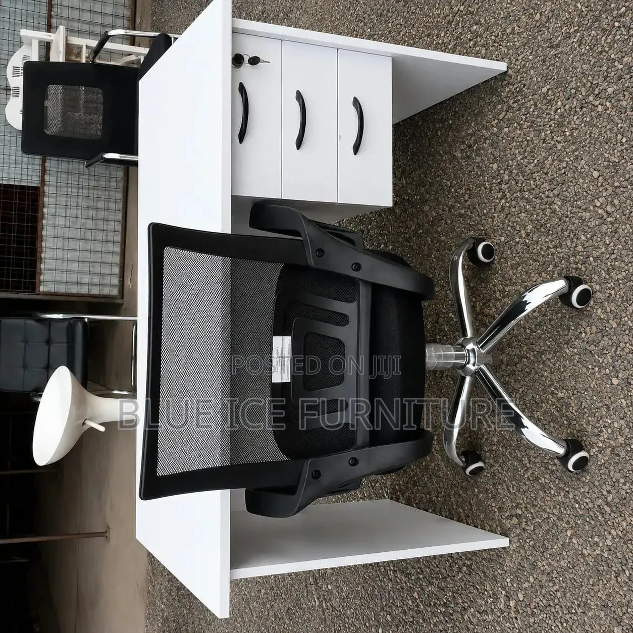 Executive White Desk With 3 Drawers and Ergonomic Chair