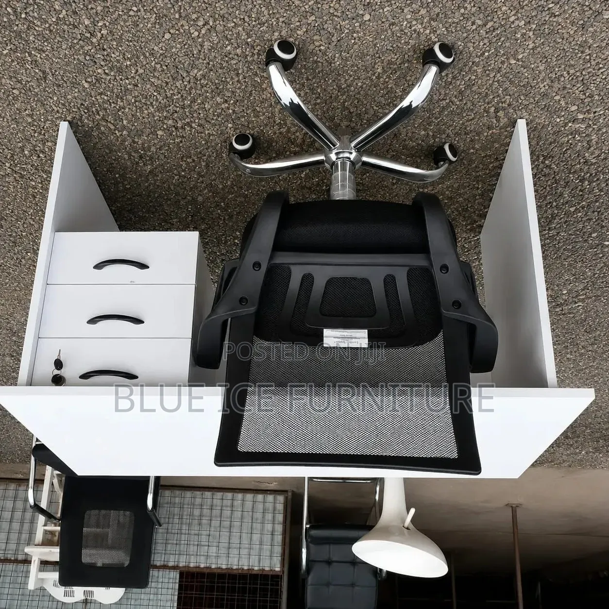 Executive White Desk With 3 Drawers and Ergonomic Chair