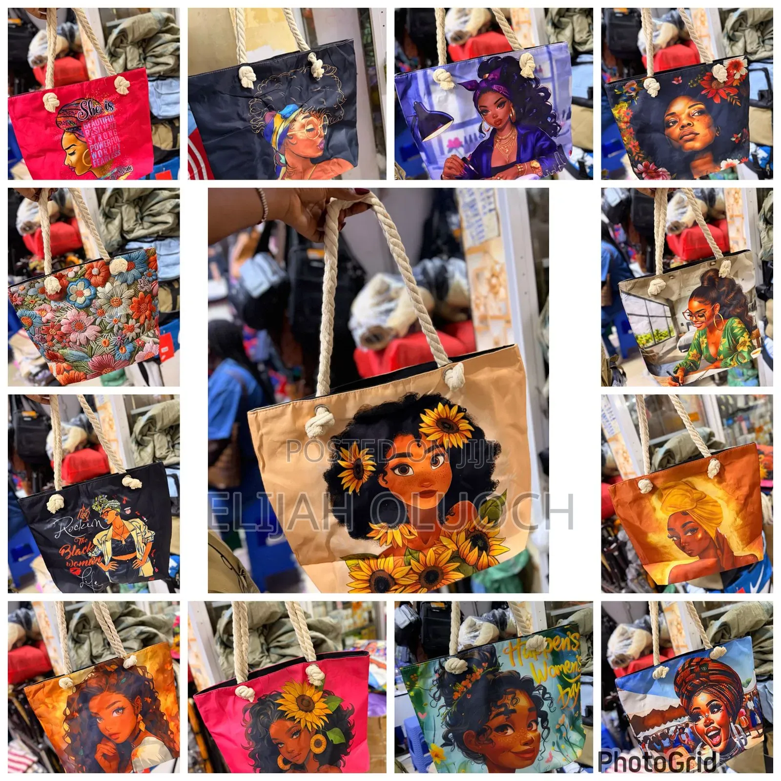 African Faces Large Capacity Women Beach/ Market Bag