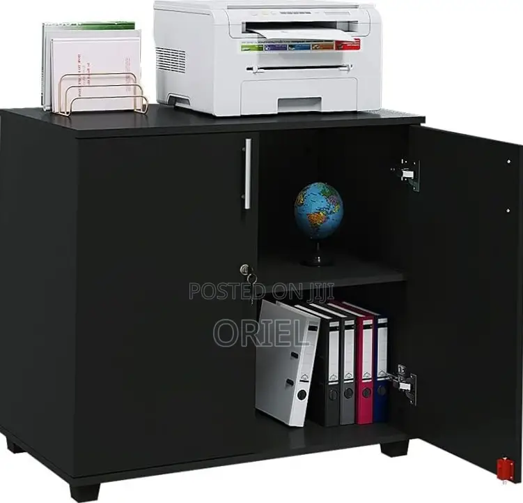 Office Credenza : 2-Door Black Wooden Filing Credenza