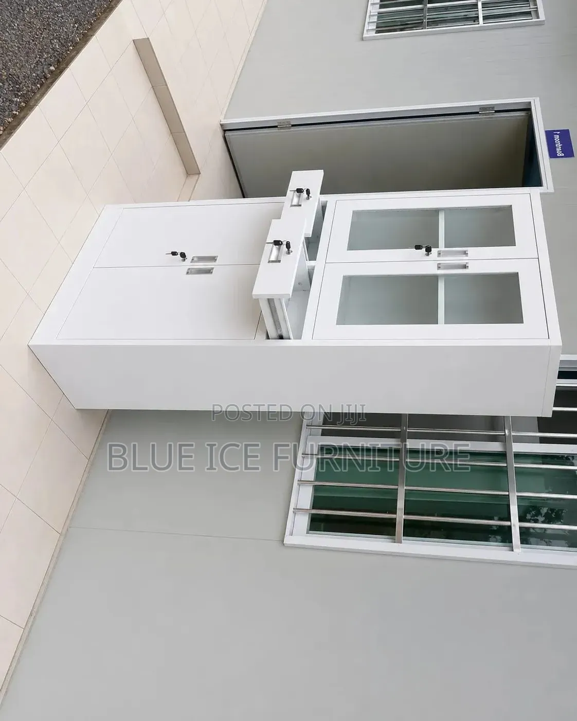 Modern White Office Storage Cabinet With Glass Doors Lockable Drawer