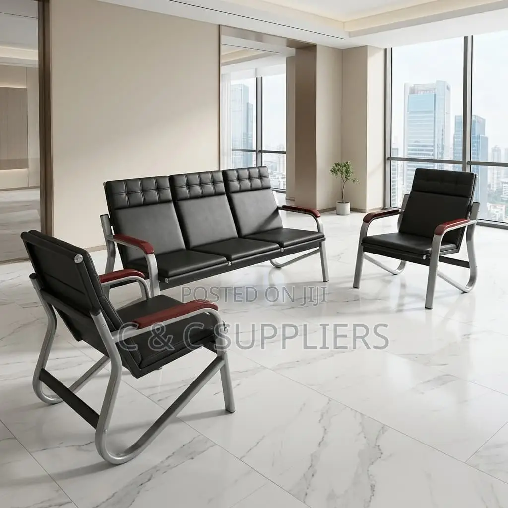 5-Seater Leather Black Sofa Set.
