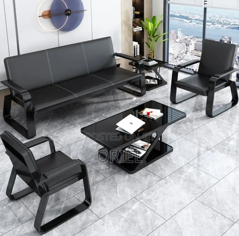 Office Sofa : 5-Seater Leather Office Guest Waiting Sofa