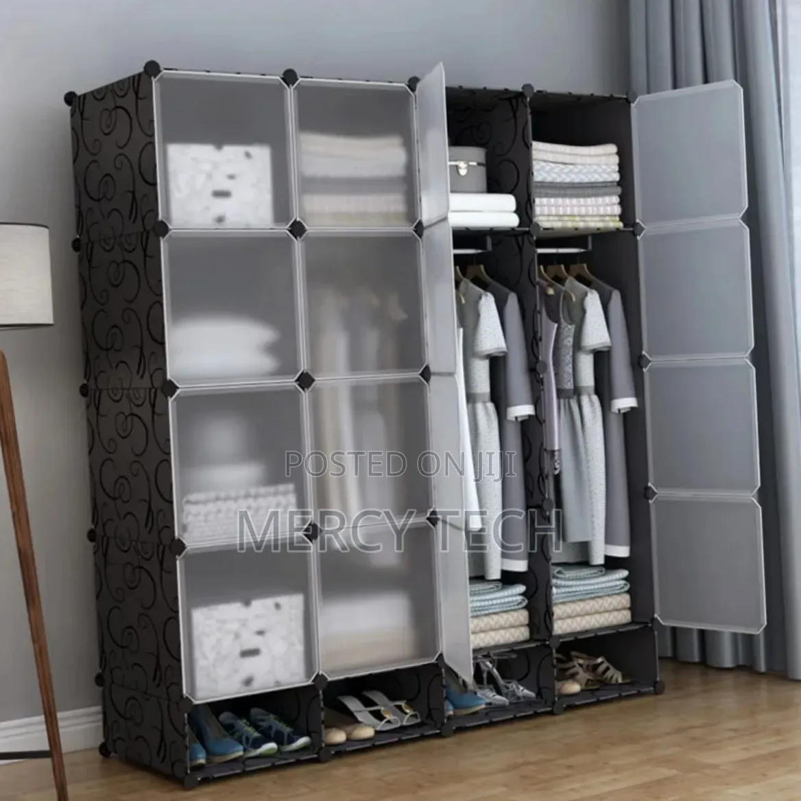 Portable 4-Column Plastic Wardrobe