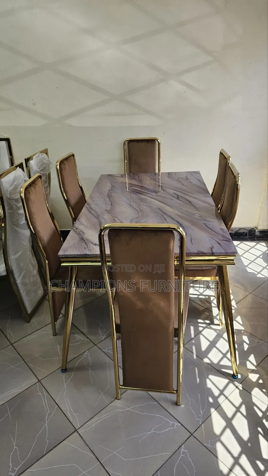 Brown Marble Top Dining Set