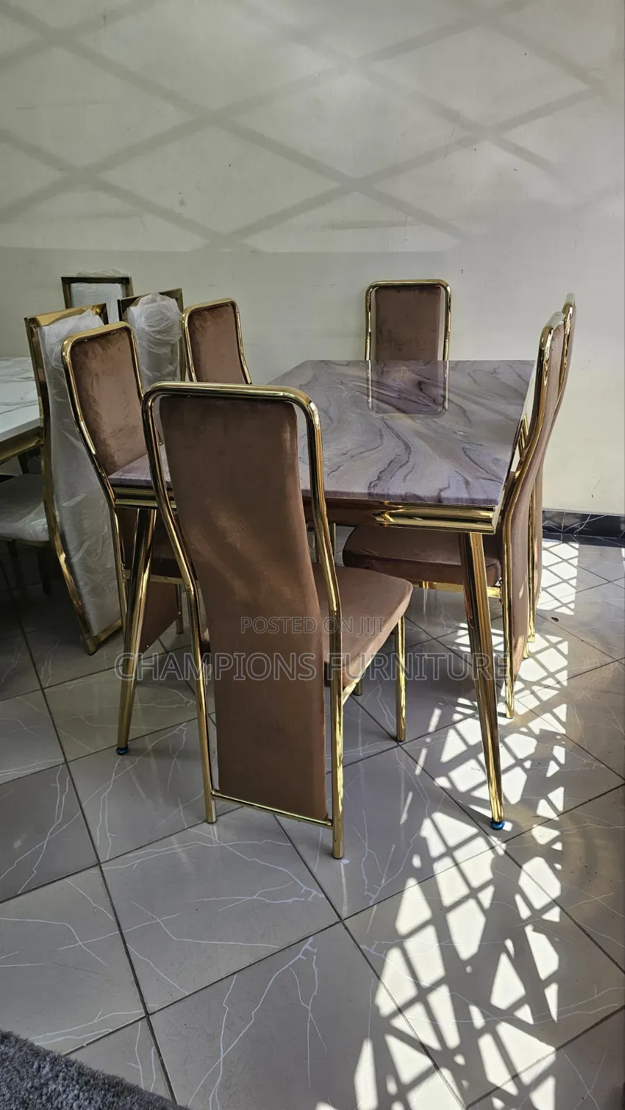 Brown Marble Top Dining Set