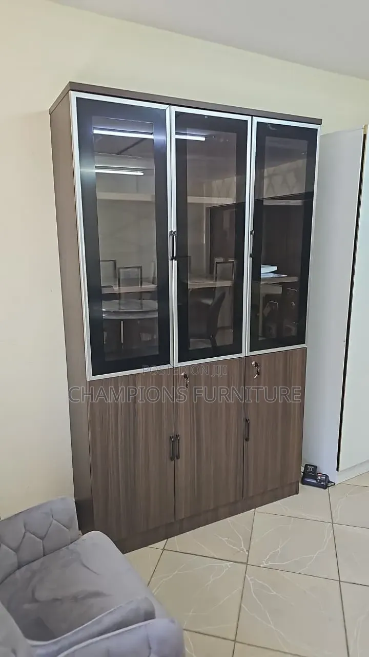 Modern Wooden Display Cabinet With Glass Doors