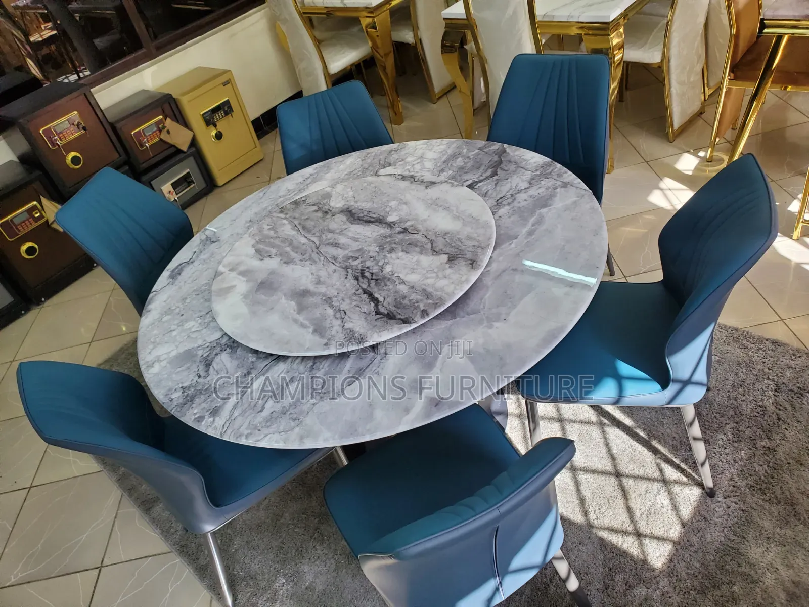 Modern Round Marble Dining Table Set With Lazy Susan