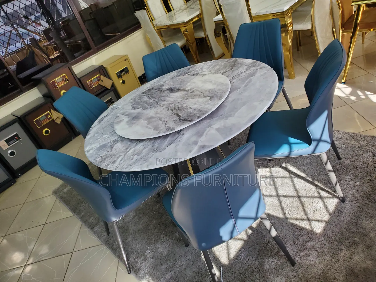 Modern Round Marble Dining Table Set With Lazy Susan