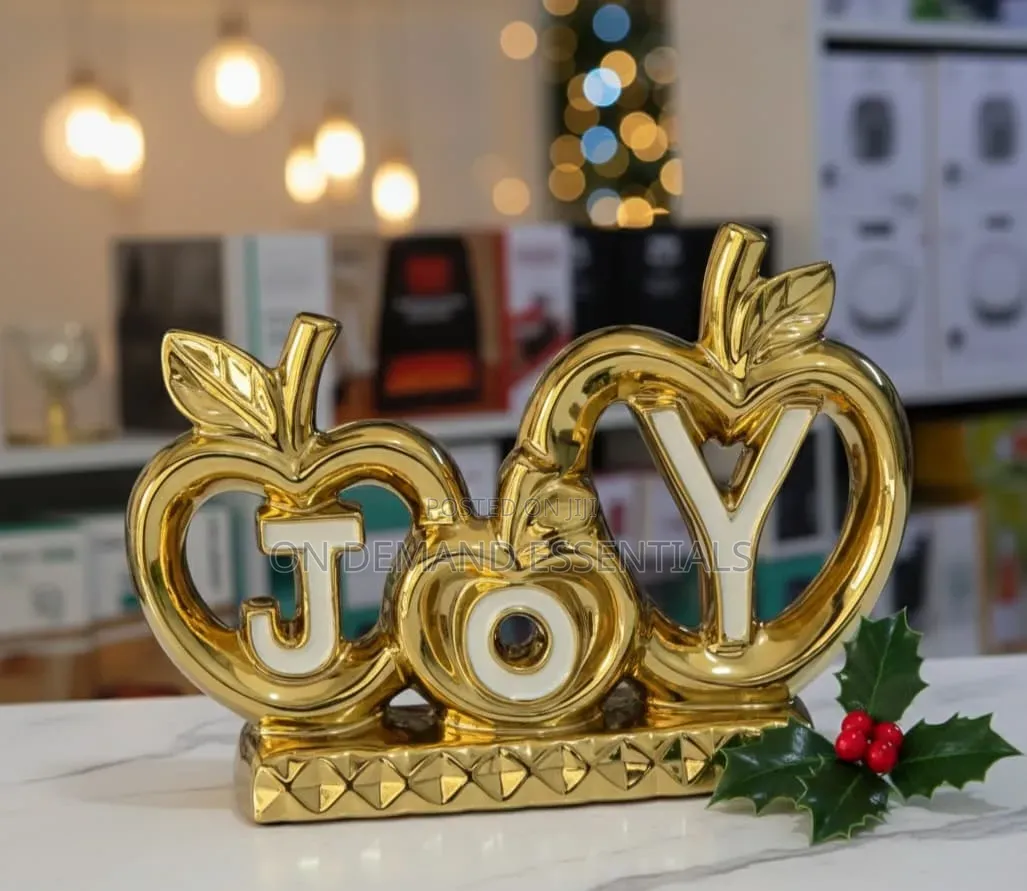 Golden "JOY" Apple-Themed Tabletop Décor