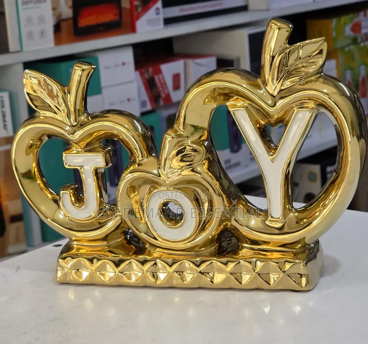Golden "JOY" Apple-Themed Tabletop Décor