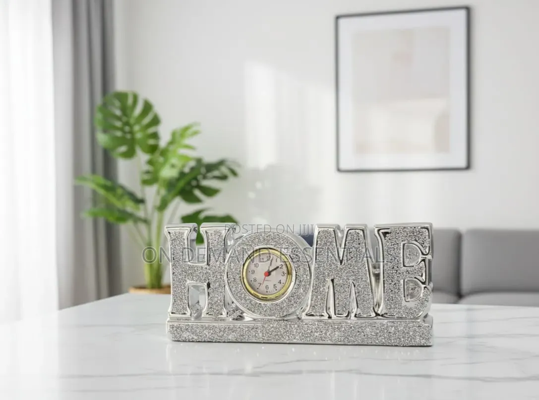 Elegant Glittery "HOME" Tabletop Clock Decor