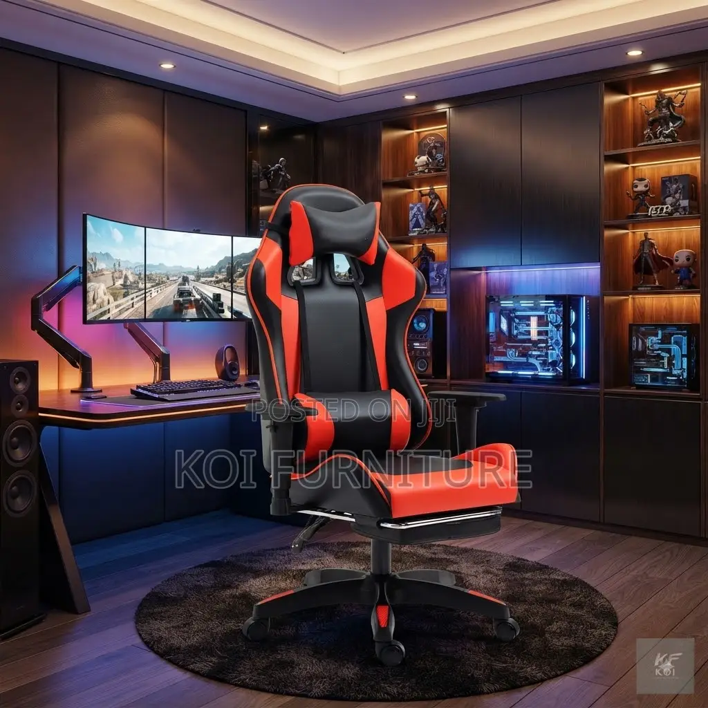 Office Chairs; Red Black Design Adjustable Leather Gaming Seats