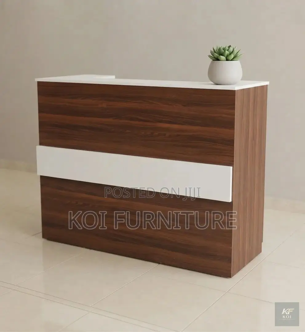 Reception Desk; 1600mm Brown Front View Reception Desk With Drawers