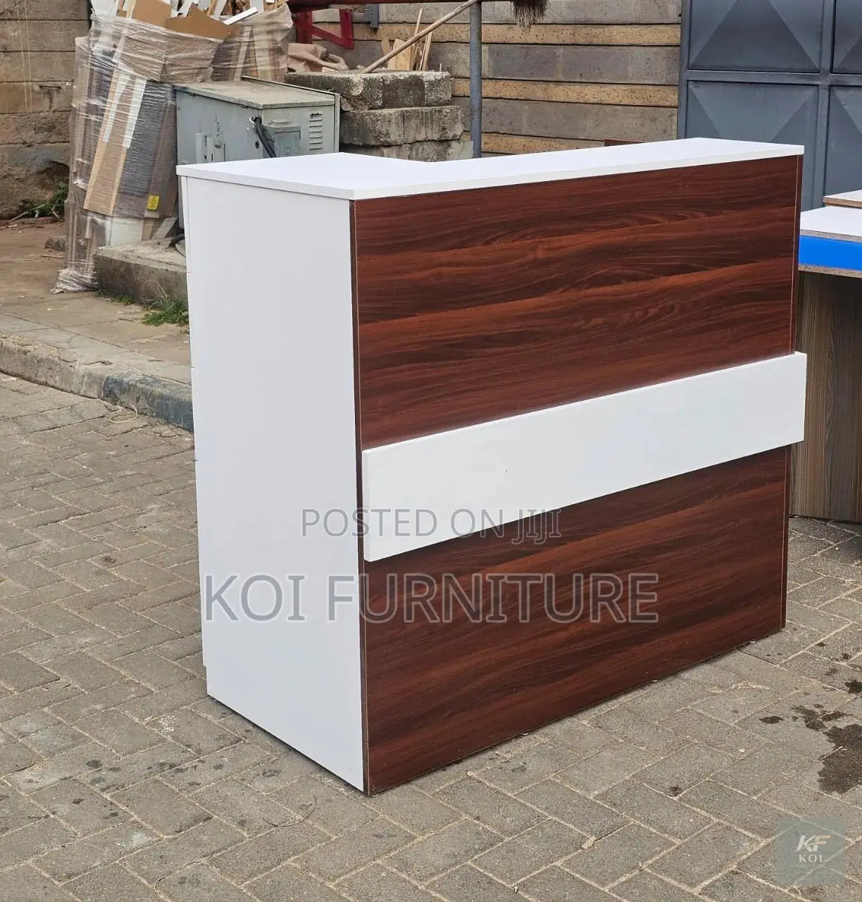 Reception Desk; 1600mm Brown Front View Reception Desk With Drawers