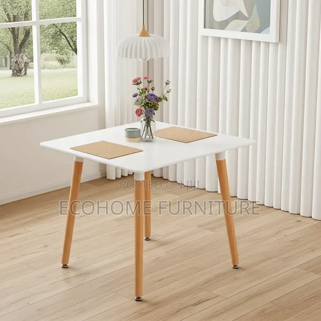 Modern 4-Seater Dining Table With White Top Wooden Legs