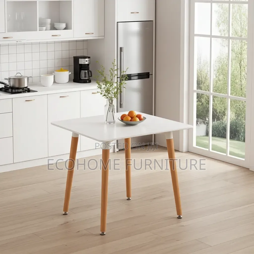 Modern 4-Seater Dining Table With White Top Wooden Legs