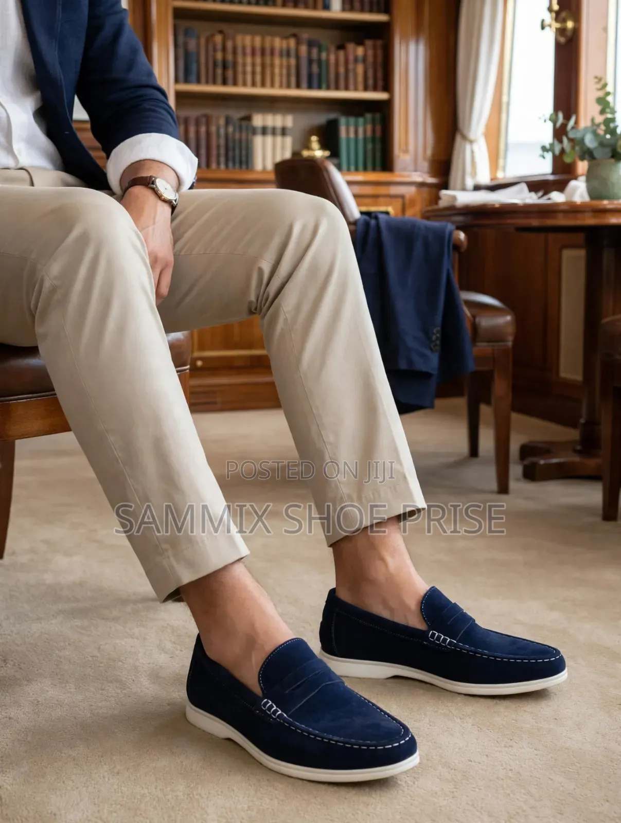 Navy Suede Penny Loafers