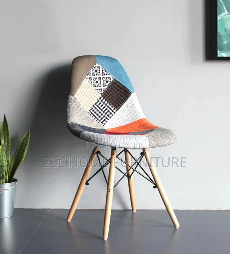 Dining Chair Modern Patchwork Fabric Chair With Wooden Legs