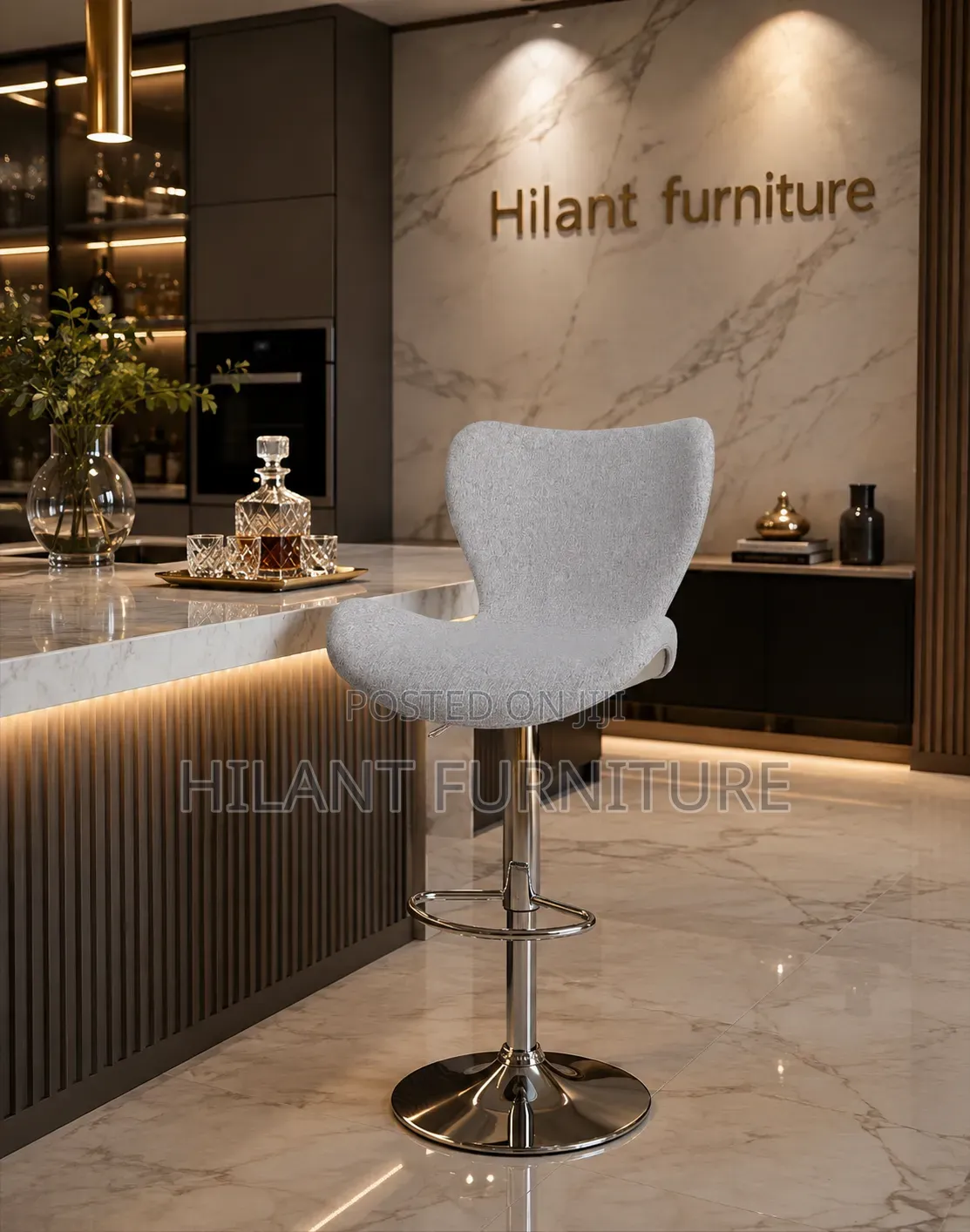 Gray Fabric Counter Stool