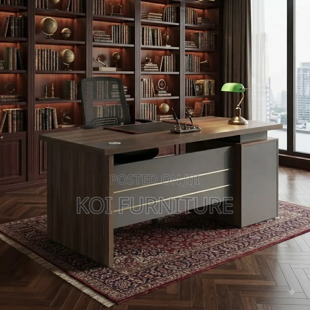 Office Desk; 1400mm Executive Wooden Top Polished Office Desk