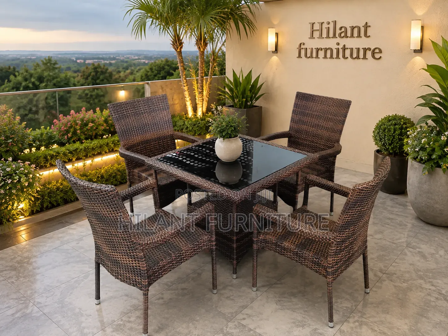 Rattan 4-Seater Brown Outdoor Set