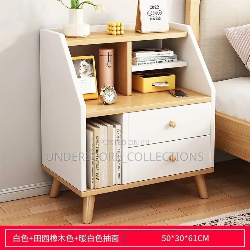 Modern Minimalist Bedside Drawers-Mix of Beige and White Colour