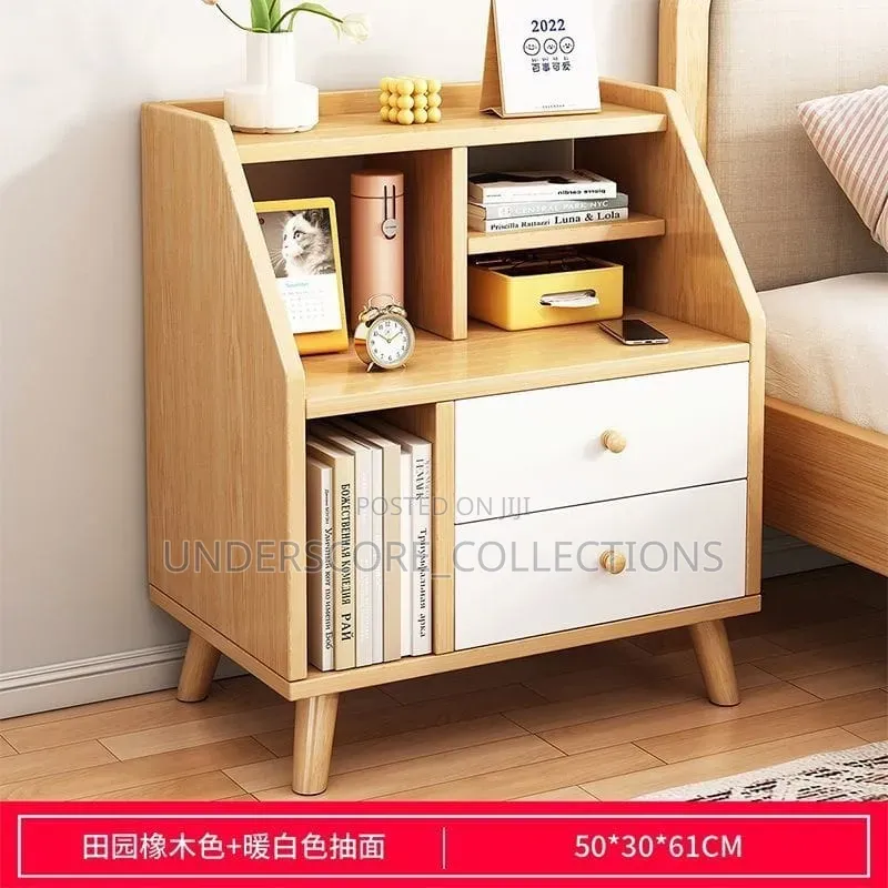 Modern Minimalist Bedside Drawers-Mix of Beige and White Colour