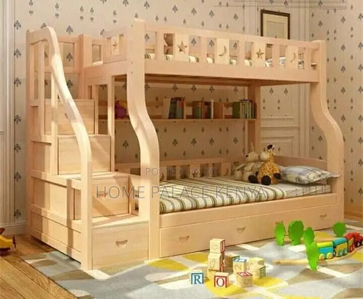 Bunk Bed; Kids Wooden Double Bunk Bed With Ladder and Safety Rails