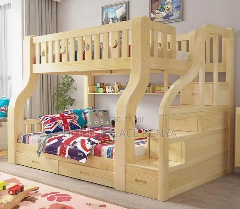 Bunk Bed; Kids Wooden Double Bunk Bed With Ladder and Safety Rails