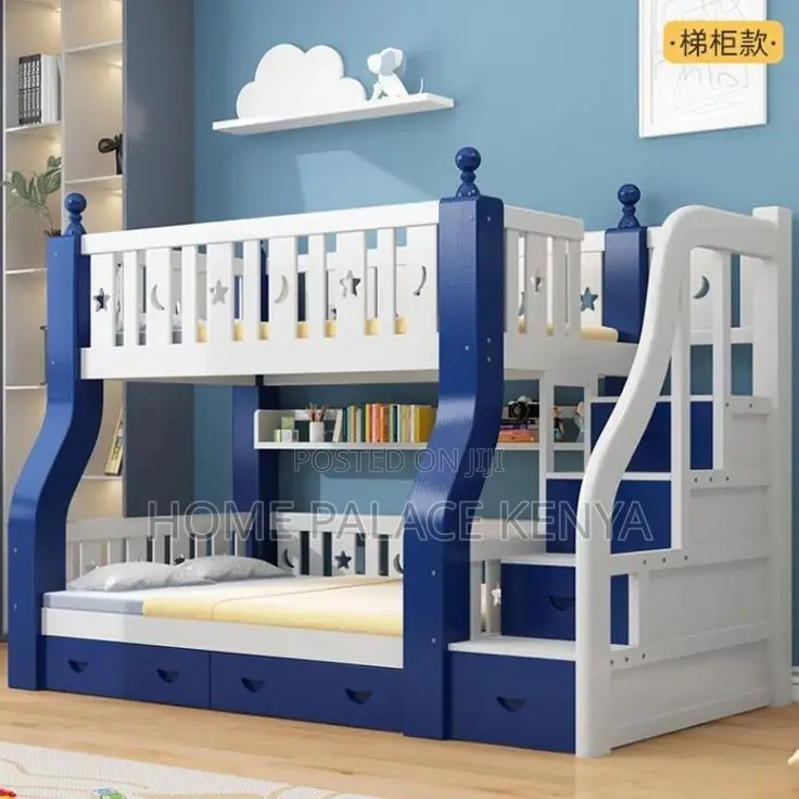 Bunk Bed; Kids Wooden Double Bunk Bed With Ladder and Safety Rails