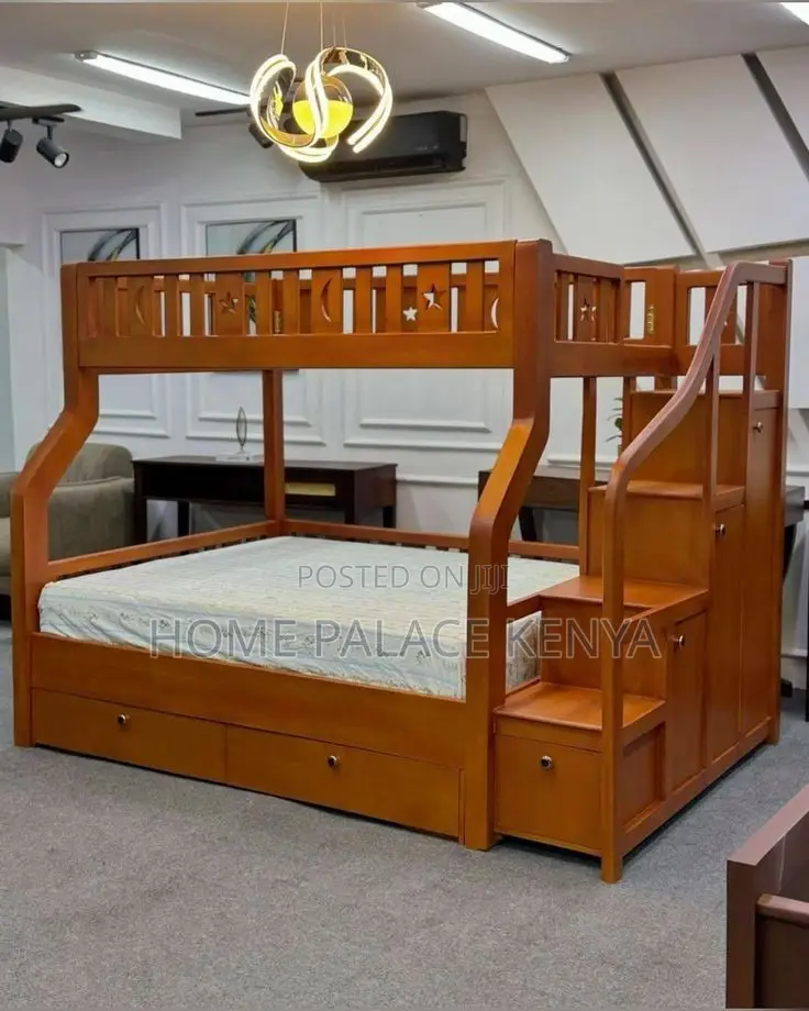 Bunk Bed; Kids Wooden Double Bunk Bed With Ladder and Safety Rails