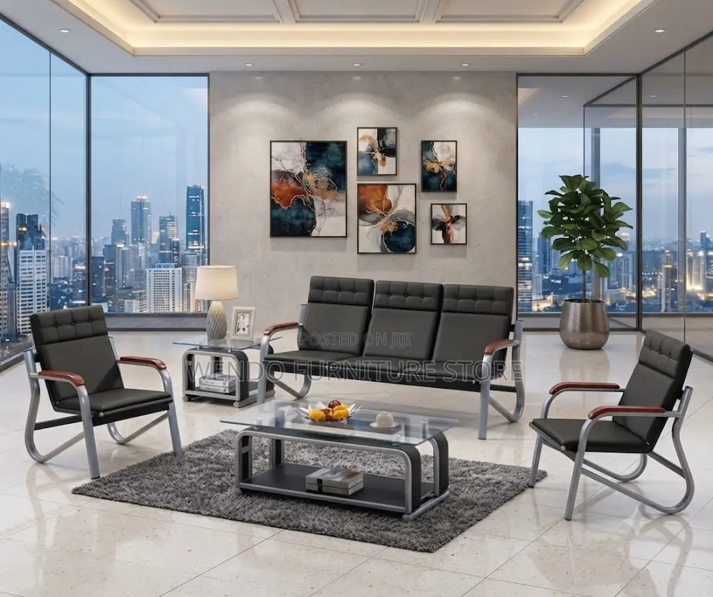 Office Sofa; Five Seaters Reception Leather Made Mane Sofa