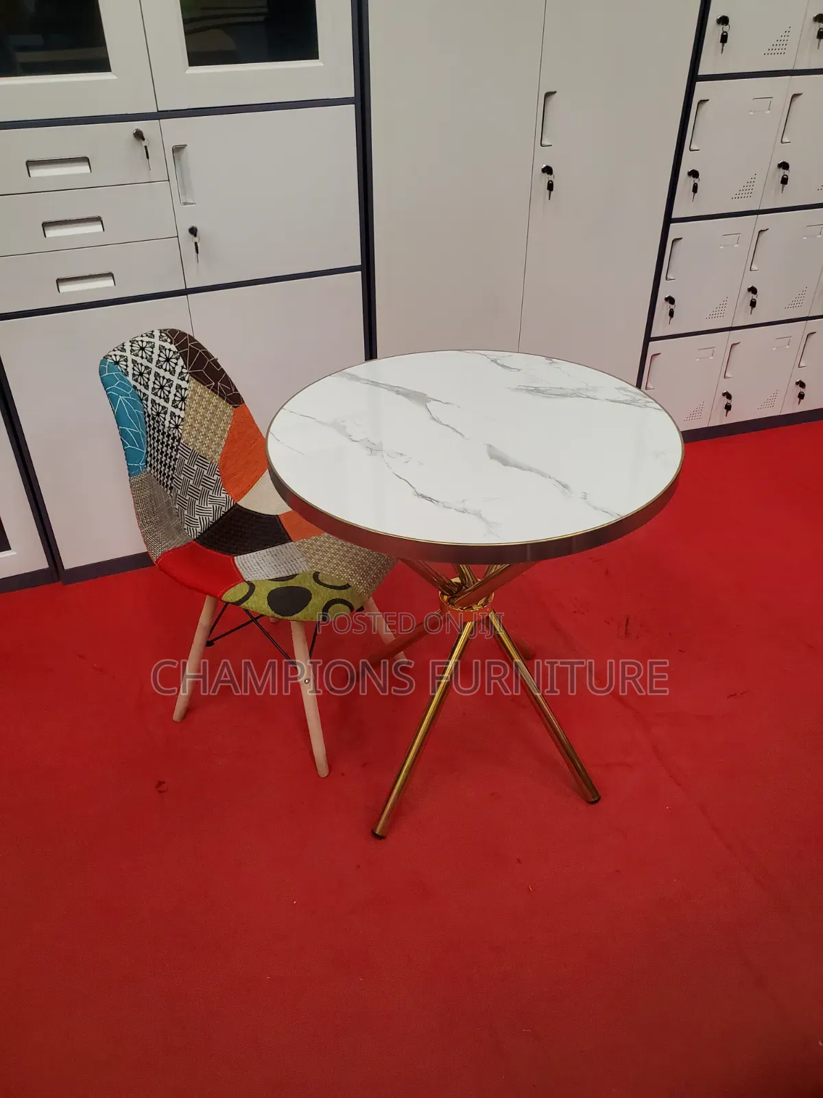 Criss Cross Base Table and Patchwork Eames Chair