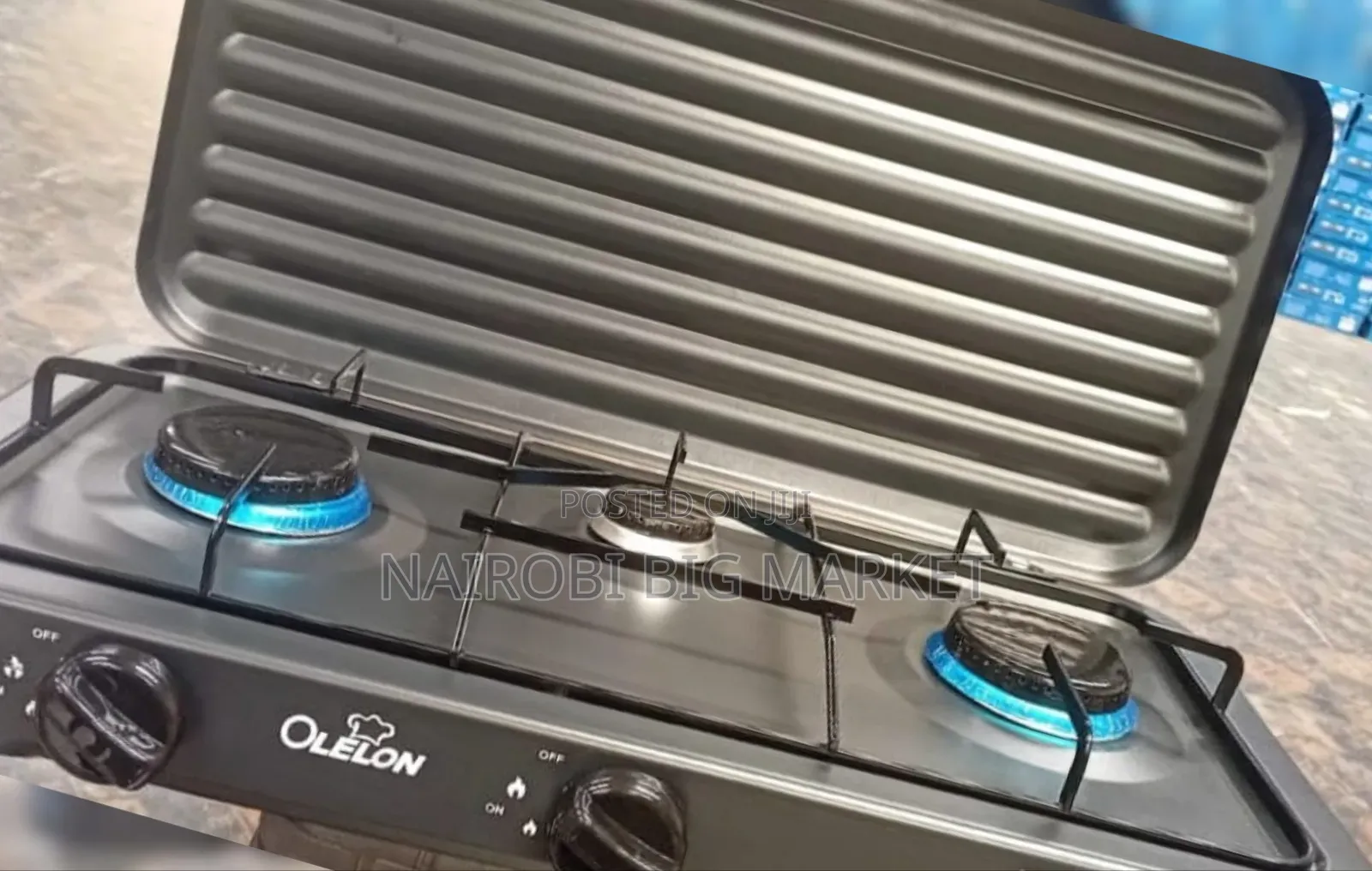 Olelon 3 Burner Gas Stove Cooker With Lid Cover