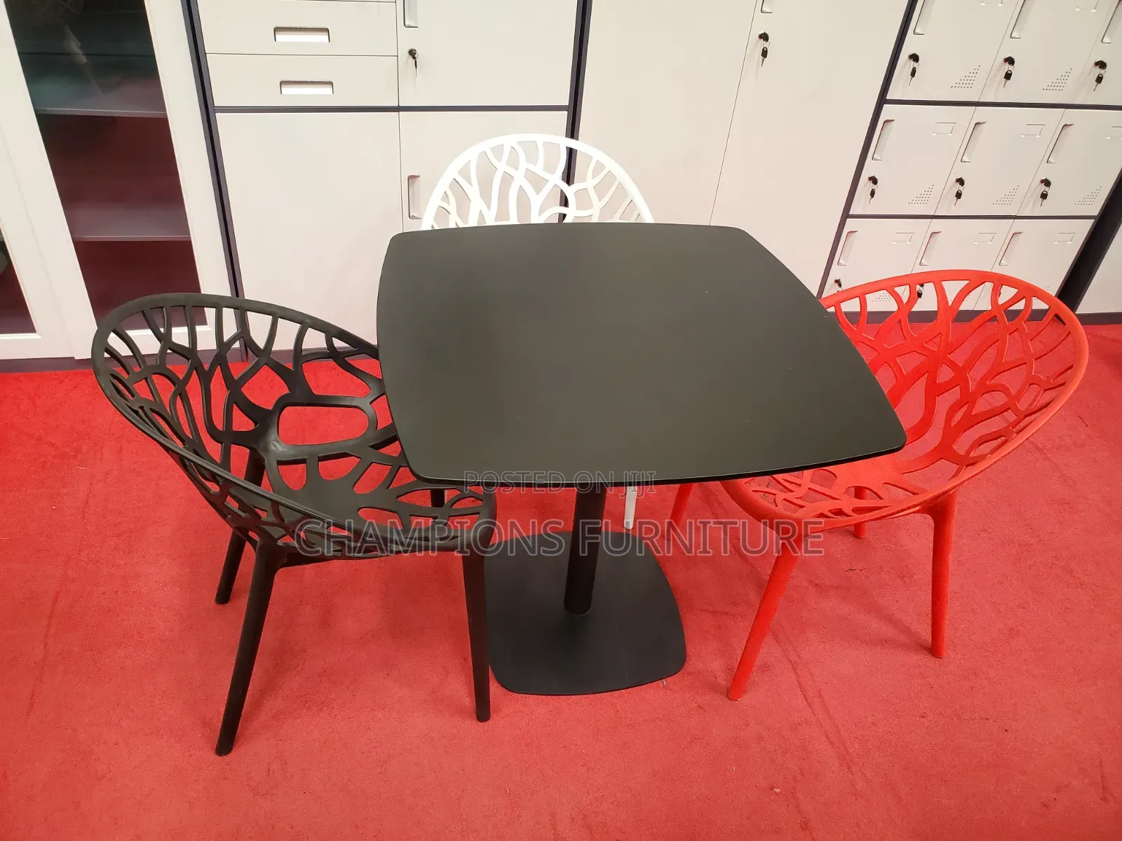 Black Square Table and Tree Chairs Set