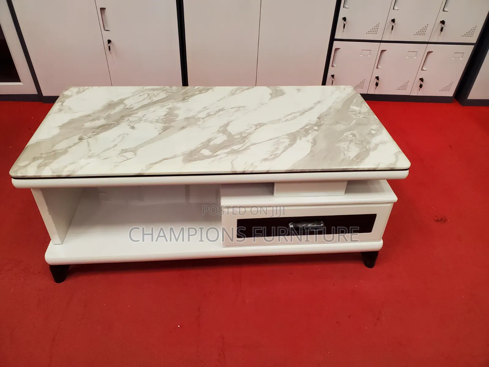 White Modern Marble Top Coffee Table With Storage