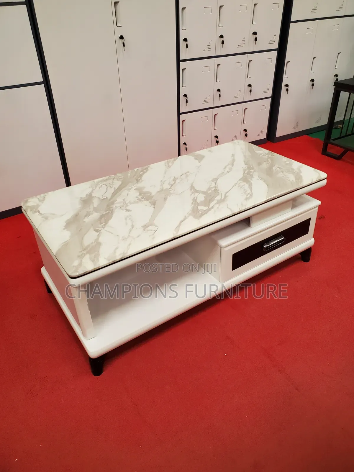 White Modern Marble Top Coffee Table With Storage