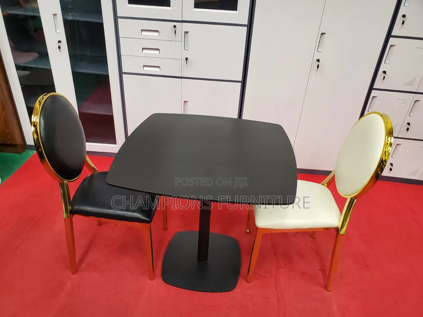 Black Square Table and Medallion Chairs Set
