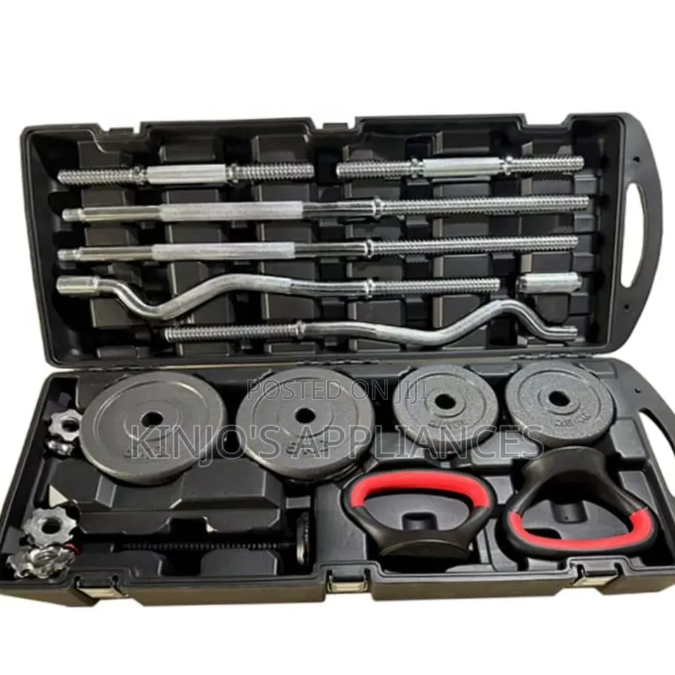 58KGs Adjustable Dumbbell and Barbell Set With Case. (58Kg York)