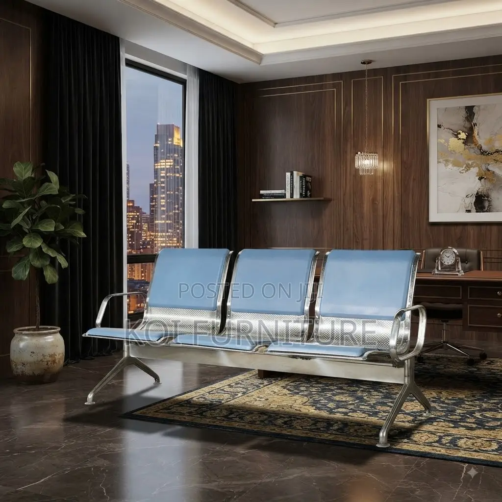 Office Bench; Three Seaters Padded Leather Benches
