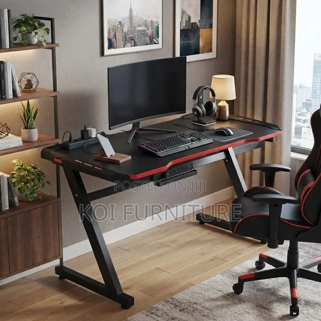 Office Desk; 1200MM Black Top Led Lighting Gaming Desk