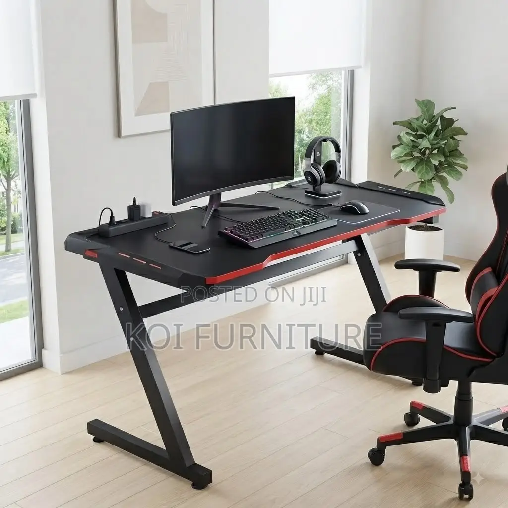 Office Desk; 1200MM Black Top Led Lighting Gaming Desk