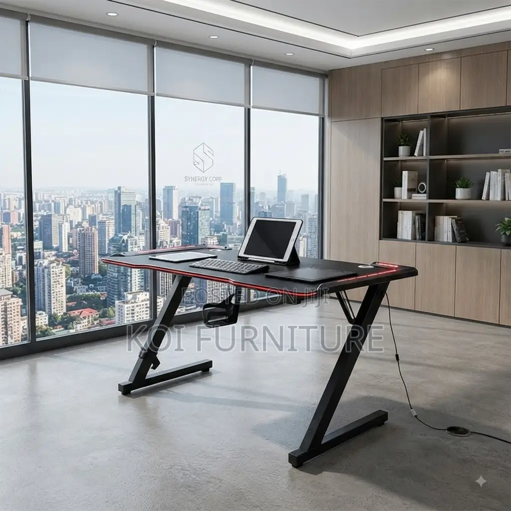 Office Desk; 1200MM Black Top Led Lighting Gaming Desk