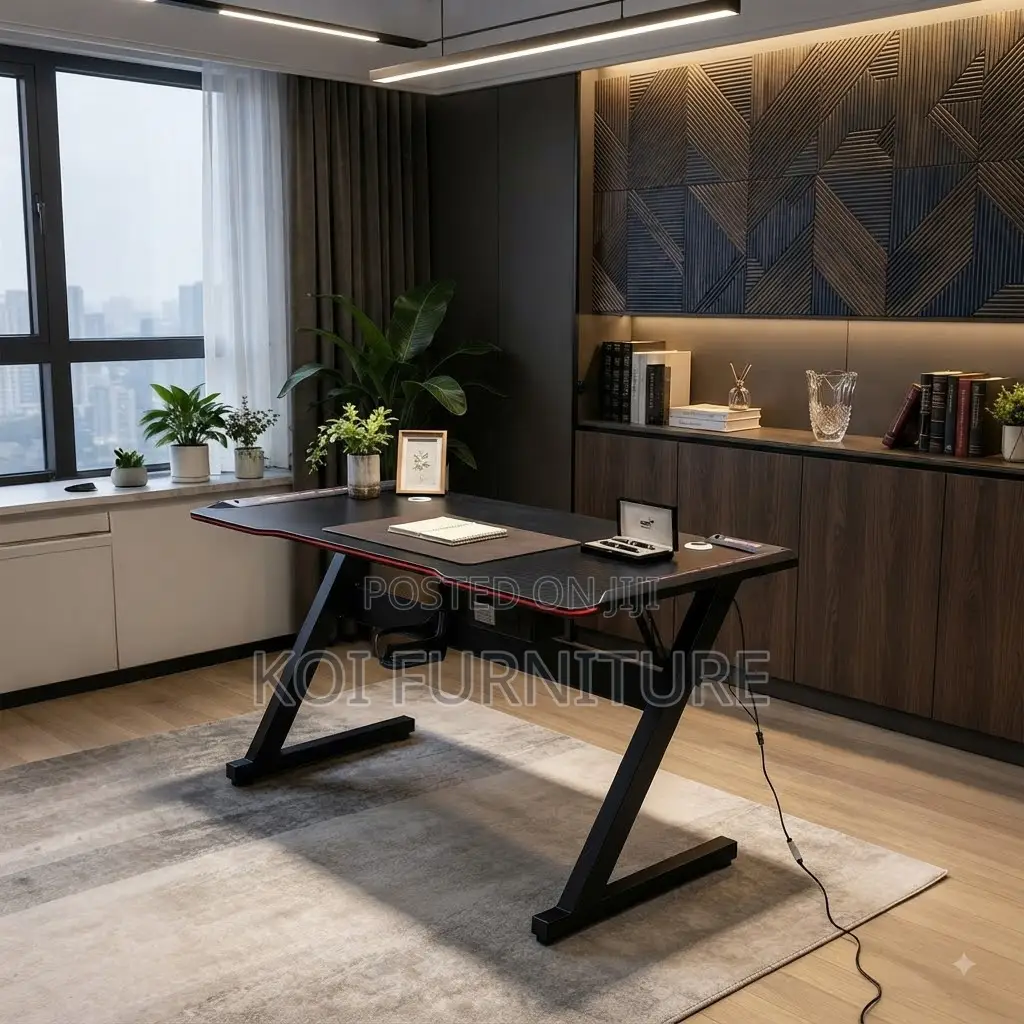 Office Desk; 1200MM Black Top Led Lighting Gaming Desk