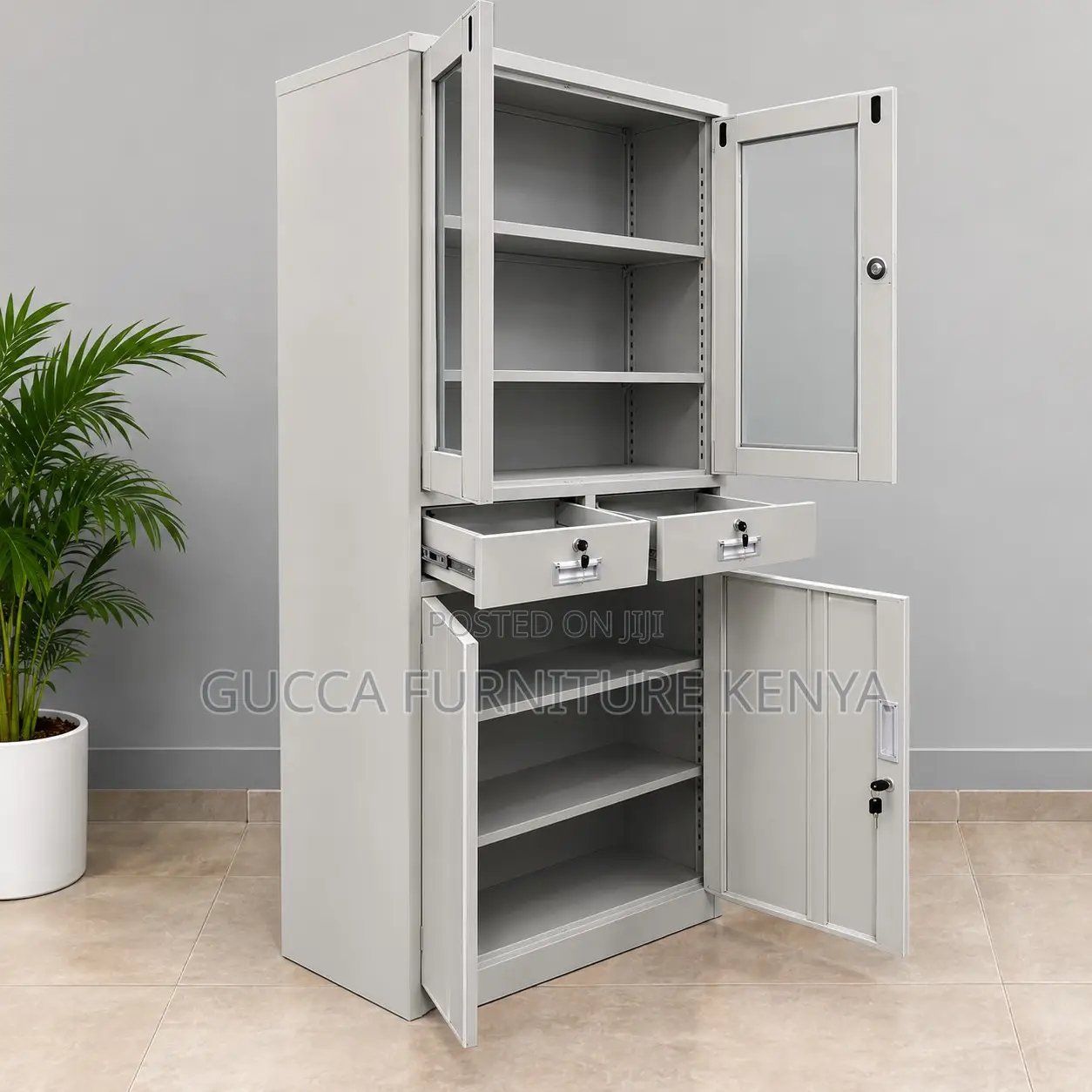 2-Swing Door Glass Front File Cabinet