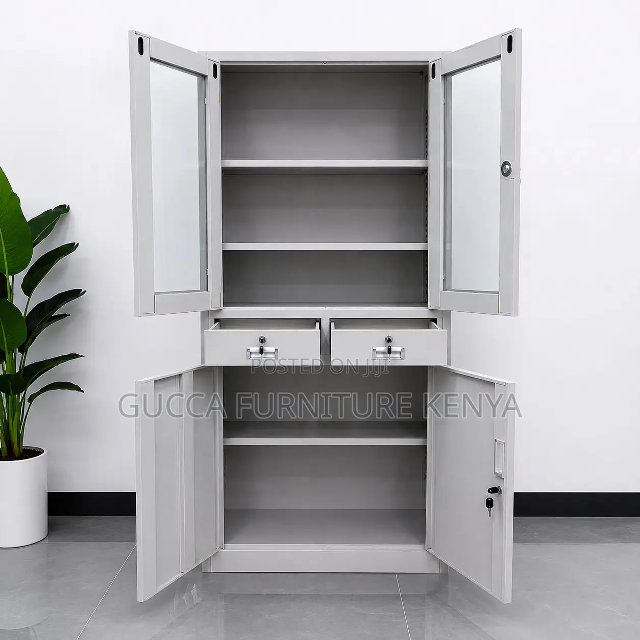 2-Swing Door Glass Front File Cabinet