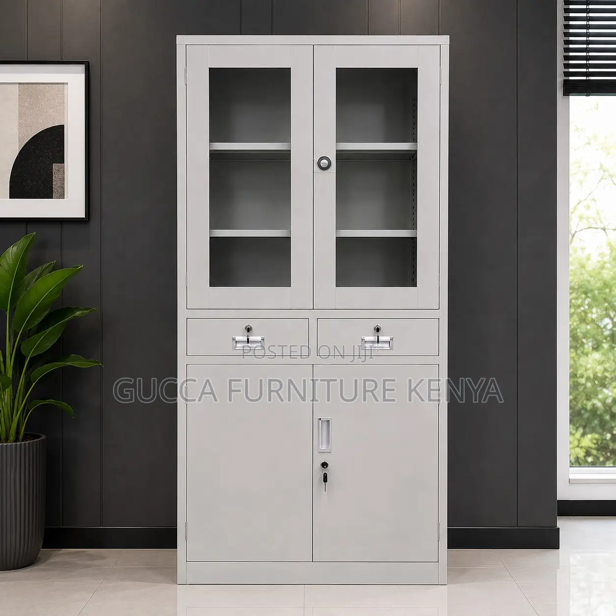 2-Swing Door Glass Front File Cabinet
