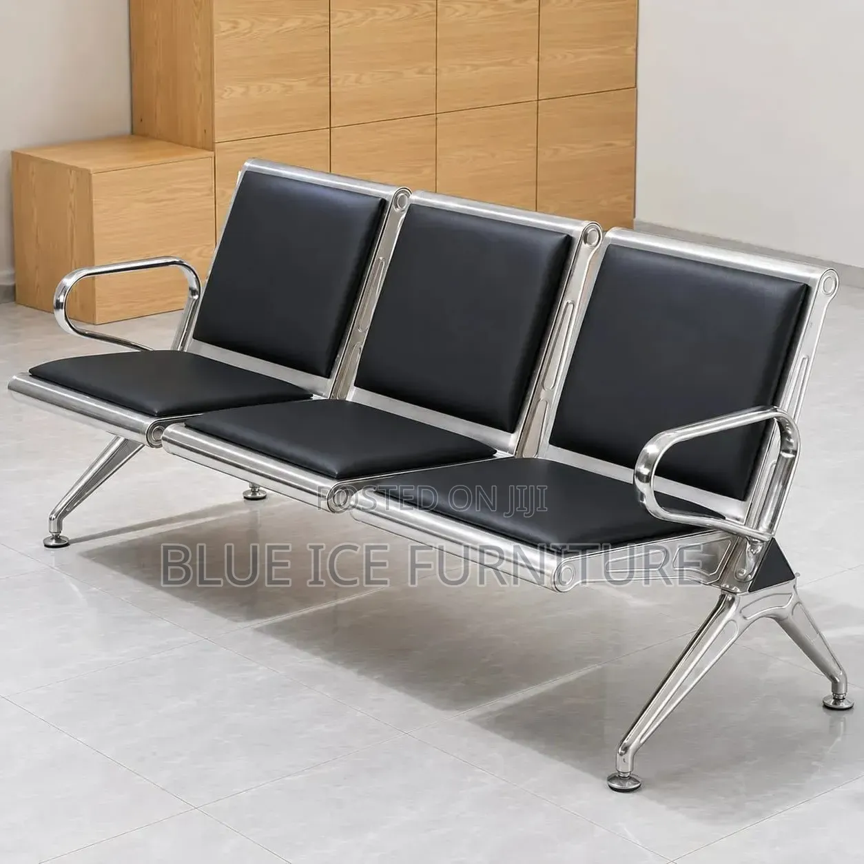 3-Seater Waiting Chair for Office Reception Hospital –Black Cushioned