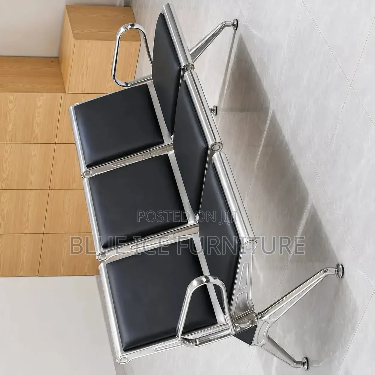 3-Seater Waiting Chair for Office Reception Hospital –Black Cushioned